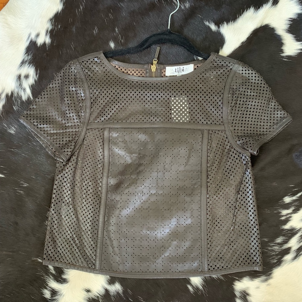 Tibi perforated brown leather crop top size 0 NWT